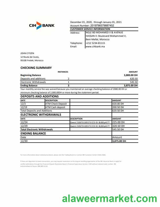 Morocco CIH Bank excel pdf
